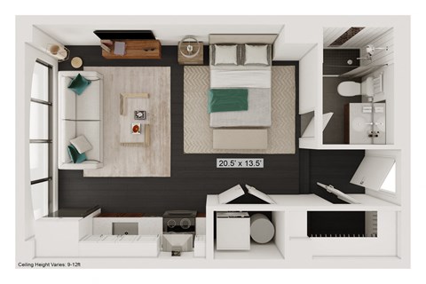 Floor plan for studio, 1 bath, 459 sqft
